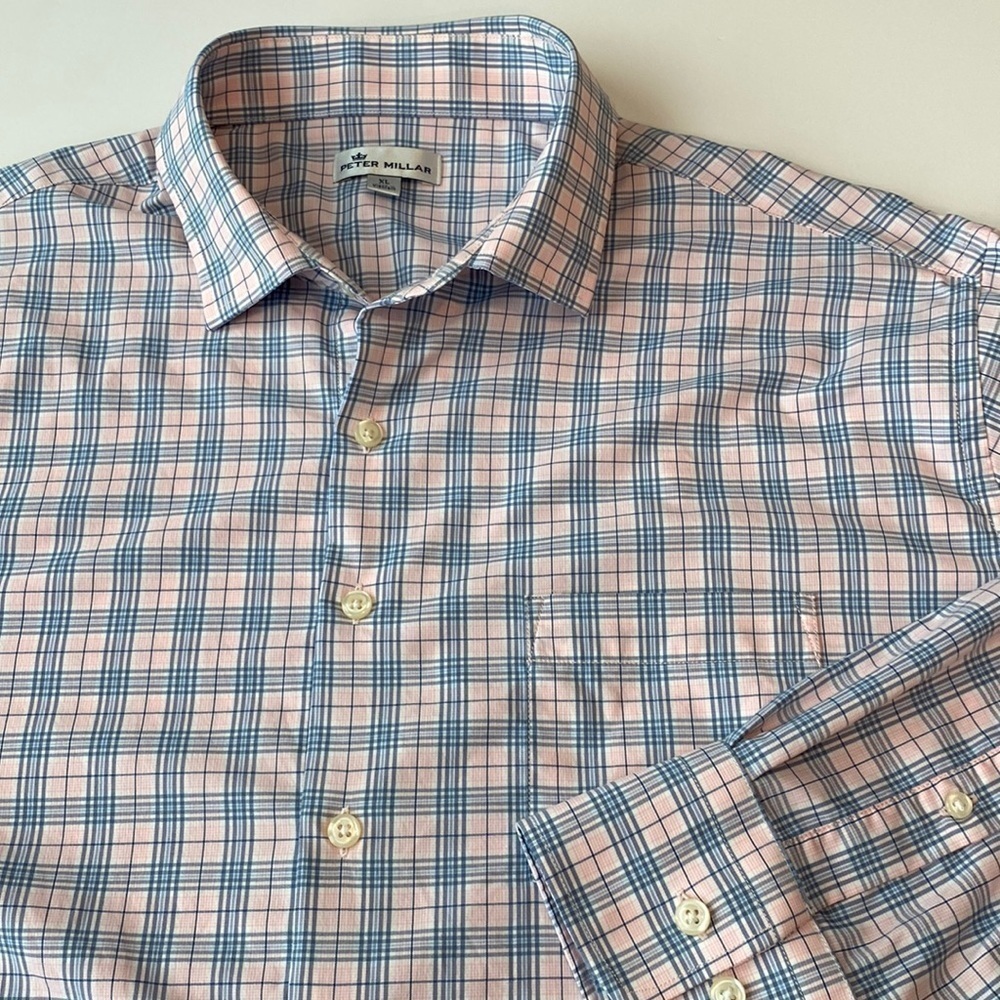 Peter Millar men’s long sleeve shirt button down Size XL pink and blue